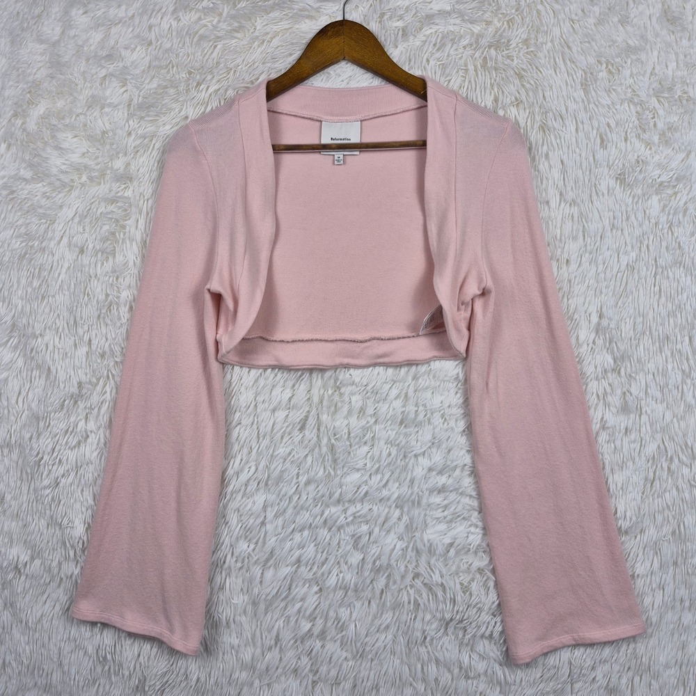 Reformation Pink Chloe Long Bell Sleeve Open Front Shrug Bolero Sweater Medium